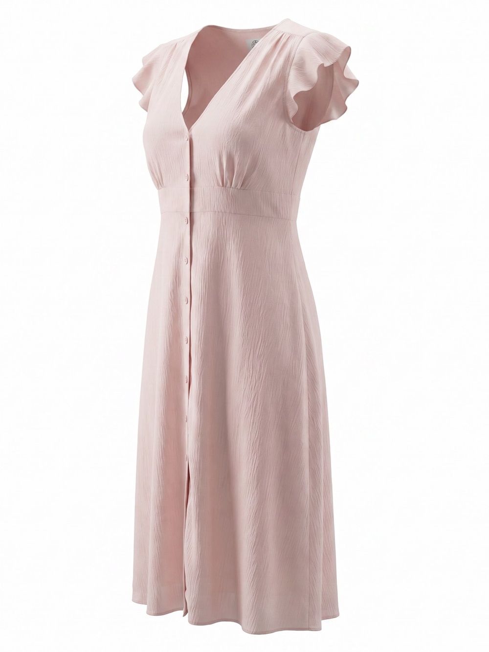 Sage Collective Pale Pink Ruffle V-Neck Flutter Sleeve Button Front Midi Dress